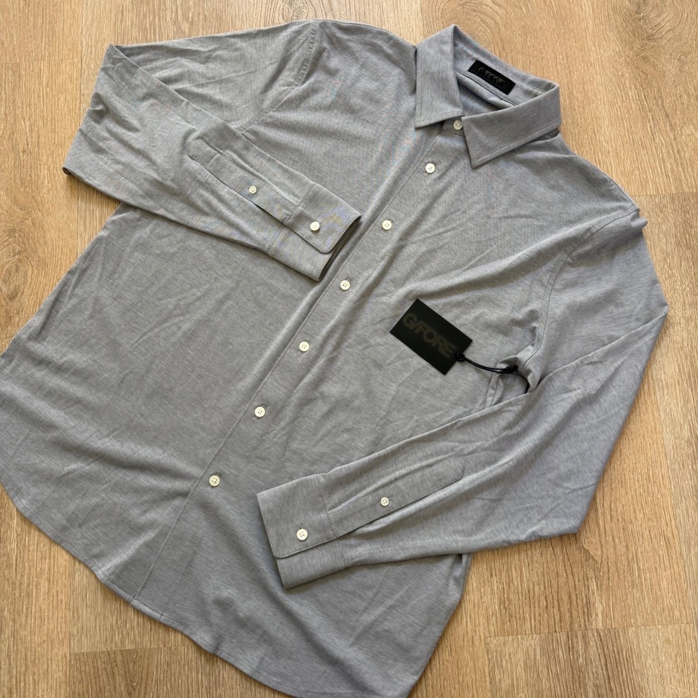 G/FORE LUX Button Down Shirt Mens L Onyx Grey Italian Fabric Stretch Performance